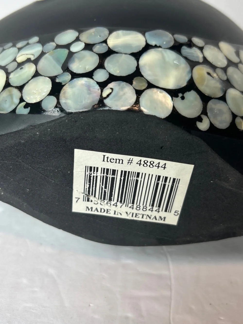 Black Ceramic Vase Vessel Intricate Mother of Pearl Inlay Swirl MCM Art Deco 8